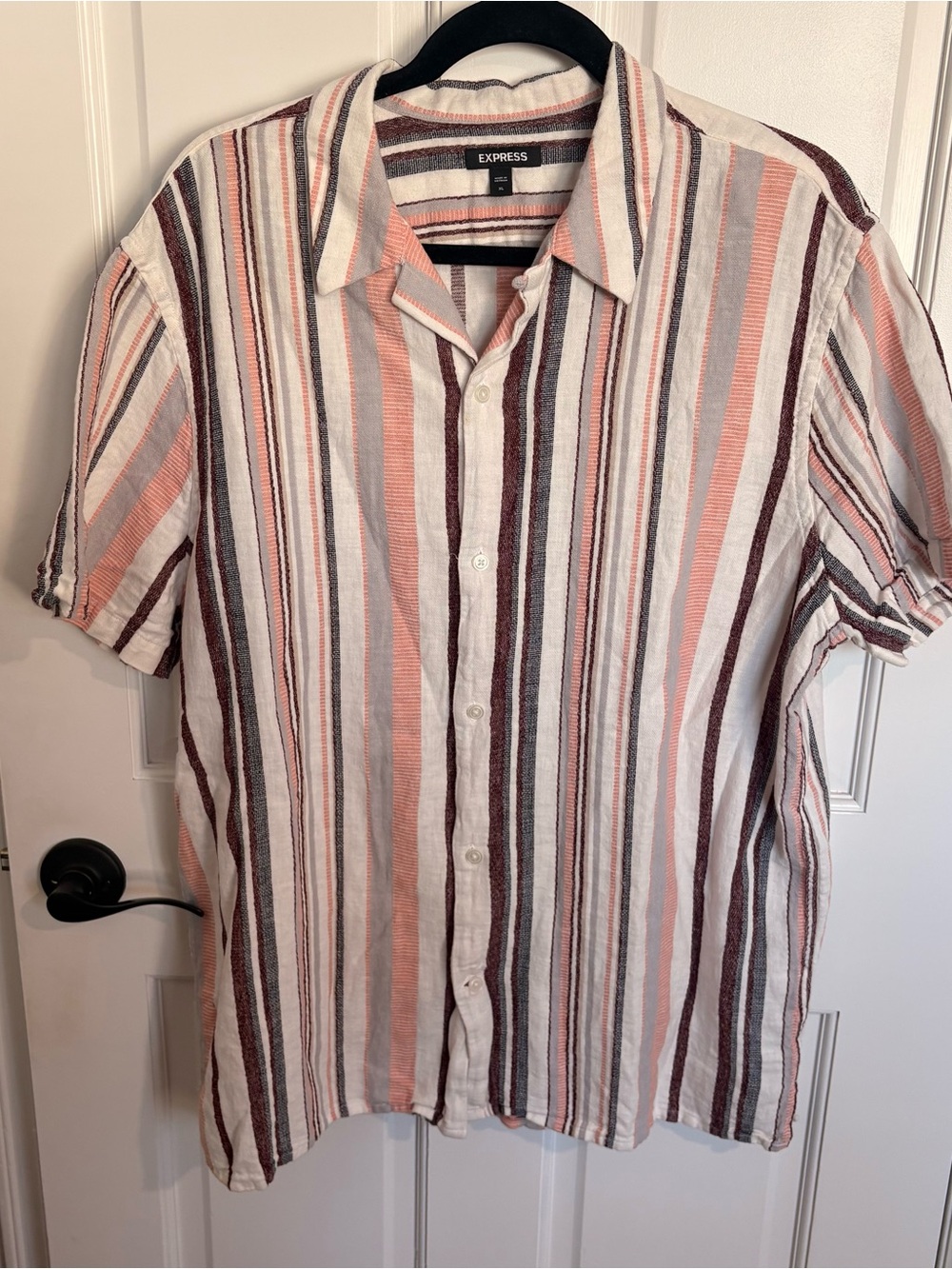 Express Short Sleeve Collared Button Down top Striped Multi Color Summer